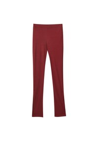 Leggings bordeaux realizzati in tessuto morbido e elastico con un design aderente. Presentano spacchi laterali all'orlo per un tocco di dettaglio.