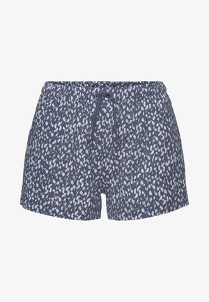 Lühikesed tumesinised lühikesed püksid, millel on hajus heledate mustritega kaunistus. Valmistatud pehmest kangast, na elastse vöökoha ja reguleeritava nööriga.