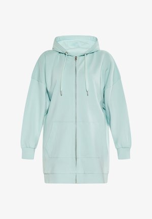 Heleheline kapuutsiga dressipluus, mis on valmistatud pehmest kangast, omades täispikka tõmblukk, esi-taskud ning soonikkoes mansetid ja ääred.