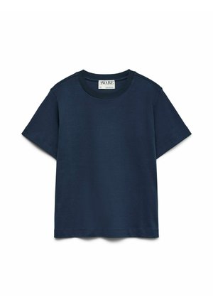 Navyblauwe T-shirt met korte mouwen van katoen, met een ronde halslijn en een relaxte pasvorm met subtiele schouderdetails.