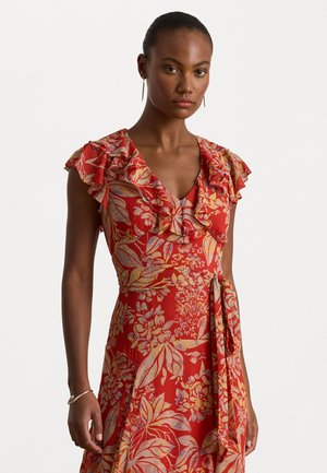 FLORAL BELTED CRINKLE GEORGETTE GOWN - Cocktailjurk - red/multi-coloured