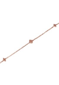 Armband aus roségold mit einer zarten Kette, die sternförmige Akzente und ein zentrales blumenförmiges Detail aufweist. Glatte, metallische Oberfläche.
