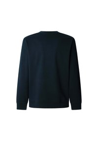 Sudadera negra de manga larga, con cuello redondo y puños acanalados. Textura suave, color sólido y diseño minimalista. Vista posterior mostrada.