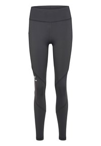 Svarta atletiska leggings med en slät yta, hög midja och kontrasterande sömmar. Innehåller en liten logotyp nära underbenet.