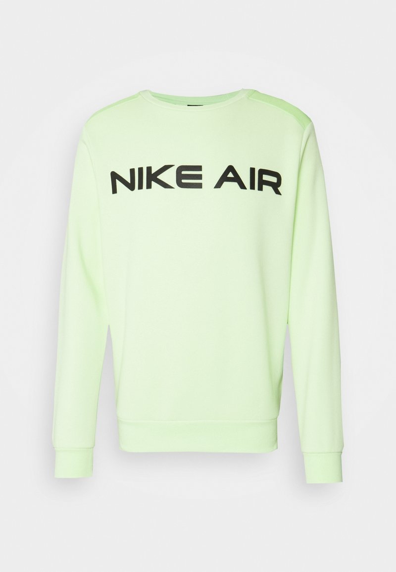Nike Air Sweatshirt, hellgrün, Rundhalsausschnitt, lange Ärmel, fetter schwarzer Textdruck auf der Vorderseite, weicher Stoff, gerippte Bündchen und unterer Saum.