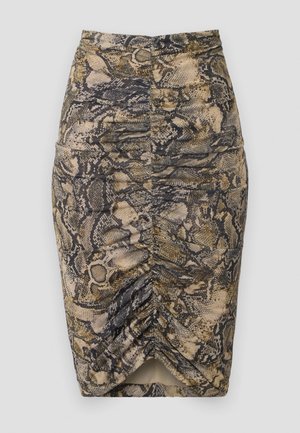 Čības ādas raksta zīmuļsvārki bēšā, brūnā un melnā krāsā. Sānos ir rūtošana un šķiršanās apakšmalā. Gluda tekstūra.