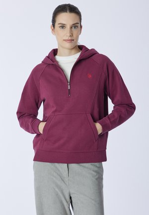 CON CAPPUCCIO E ZIP UN QUARTO - Felpa con cappuccio - bordeaux