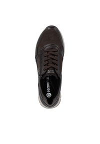 Braune Wildleder-Sneaker mit Schnürverschluss und einem seitlichen Reißverschluss. Verfügt über ein strukturiertes Obermaterial, eine abgerundete Zehenpartie und eine kontrastierende helle Sohle.