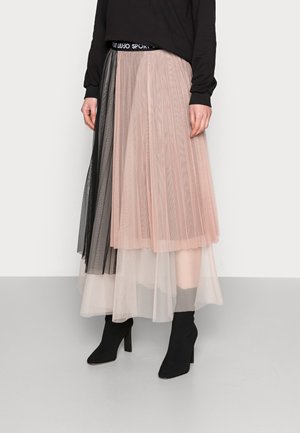 Plisseret tylskørt med et farveskema i sort og blush, med et tekstureret design og elastisk taljebånd med mærkelogo.