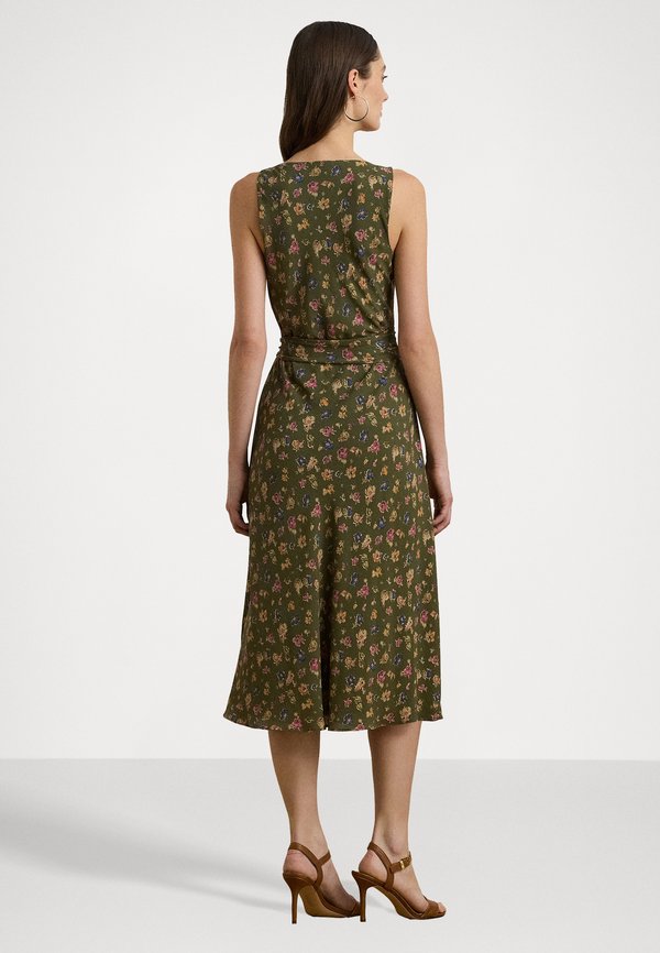 FLORAL BELTED CREPE SLEEVELESS DRESS - Day dress - olive3