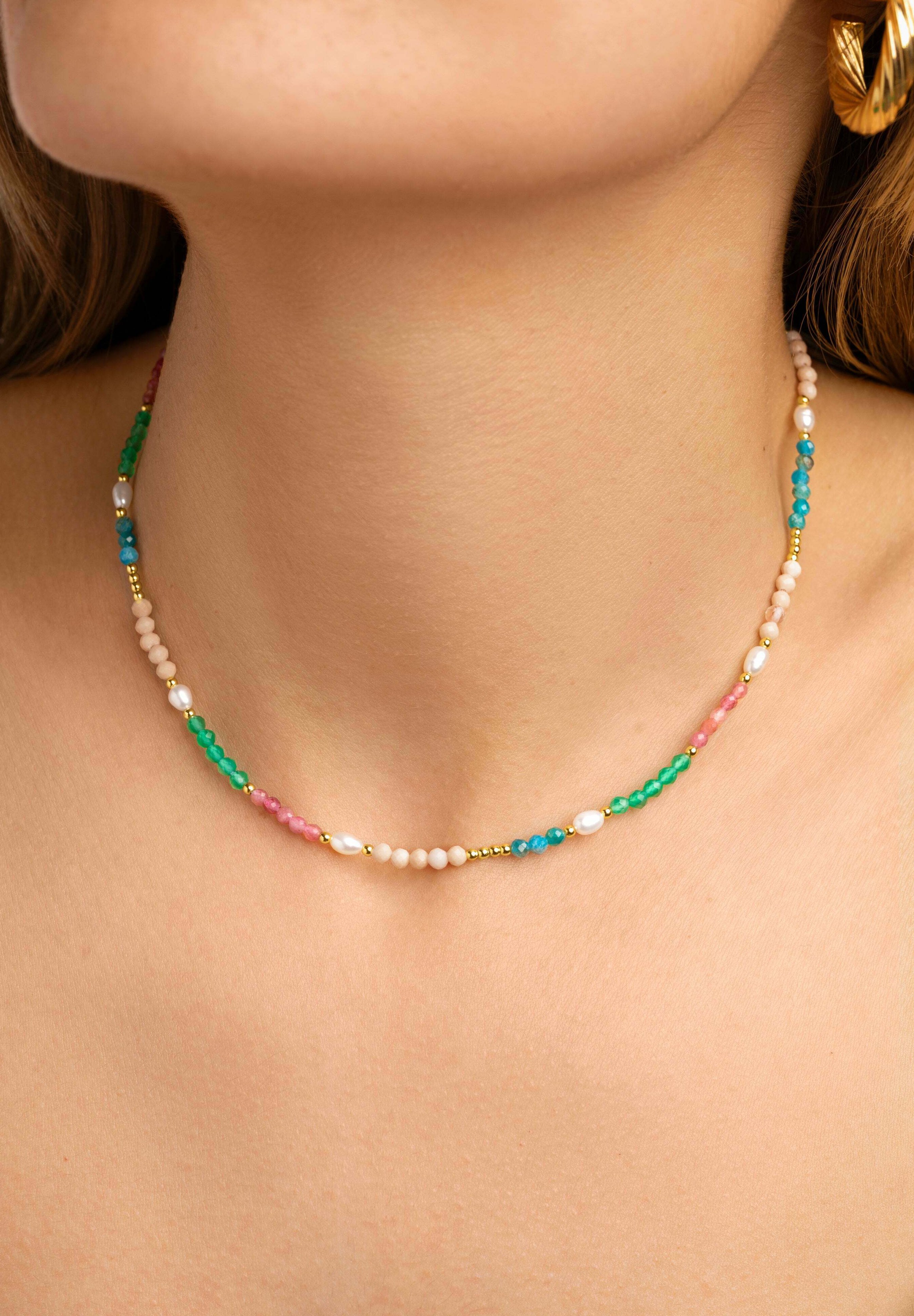 Bracciale SINGULARU Altea Colors In Acciaio Placcato Oro 18kt Con Pietre Naturali (Tormalina, Giada, Quarzo), Lunghezza 19 Cm, Gioiello Donna Con 3 Anni Di Garanzia