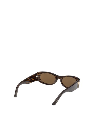 schildpadbril met ovale glazen en een donkerbruine tint. Heeft slanke armen en een gouden accentdetail aan de zijkant.