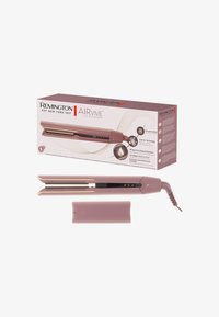 Remington AIRVIVE slim rettetang i lys rosa med svarte detaljer; har en digital skjerm, ergonomisk design og avrundede kanter for styling.