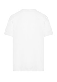 Hvid bomulds t-shirt med korte ærmer, rund hals og en ensfarvet ryg. Blød tekstur, standard pasform, ingen synlige mønstre eller designs.