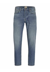 Jeans din denim de un albastru deschis, cu o croială dreaptă, cinci buzunare și închidere cu nasture. Prezintă o ușoară decolorare și detalii cusute.