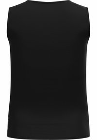 Black sleeveless athletic tank top featuring a textured, breathable fabric and a round neckline. No visible branding.