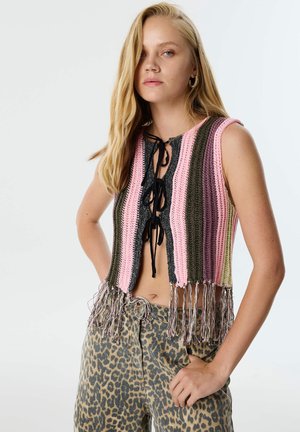 TWIST FRINGED WITH FRONT TIE - Weste - pink