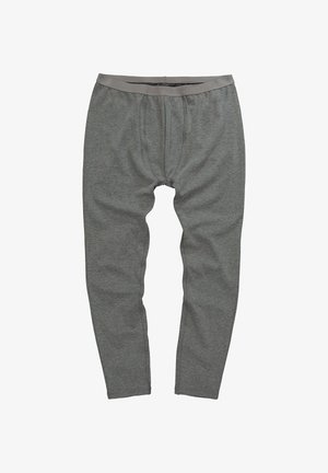 Gray long underwear pants with an elastic waistband, designed for warmth and comfort in cold conditions, shown flat on a white background.