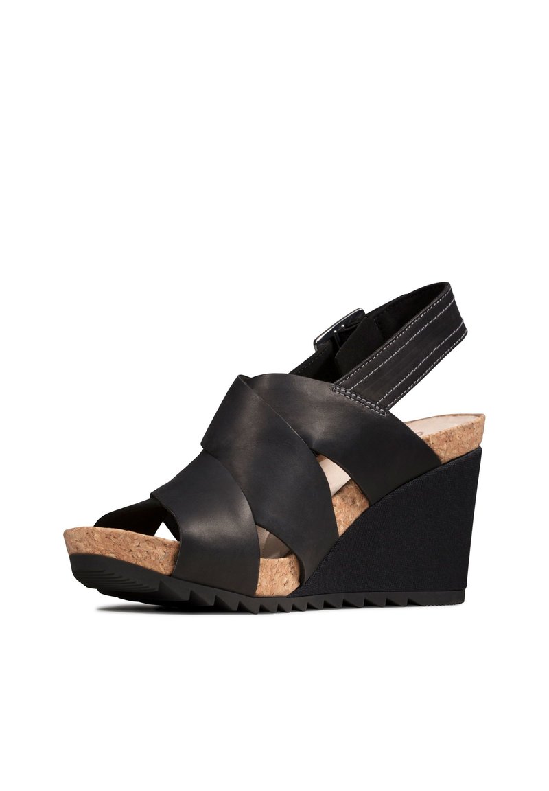 Clarks FLEX SAND - Wedge sandals - schwarzes leder