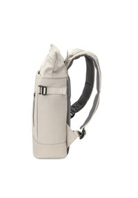 Zaino grigio chiaro con spallacci imbottiti, un manico superiore, una tasca frontale con zip e un retro testurizzato. Design slanciato ed ergonomico.