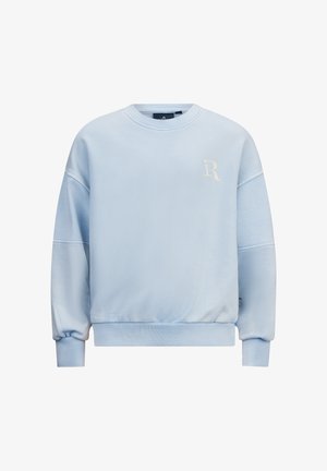 Felpa azzurra chiaro realizzata in un morbido tessuto, con polsini e orlo a costine, e un piccolo logo sulla parte anteriore. Design rilassato e dalla vestibilità ampia.