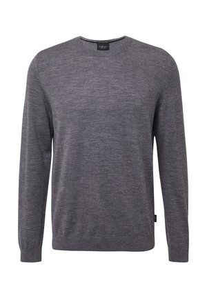 Heren grijs sweater met lange mouwen en ronde hals, gemaakt van fijne breiwerkstof, met ribgebreide manchetten en zoom.