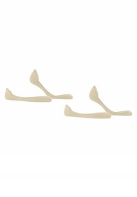 Beige Schuheinlagen aus Stoff mit konturiertem Design, glatter Textur und abgerundeten Kanten, die für Komfort und Unterstützung ausgelegt sind.