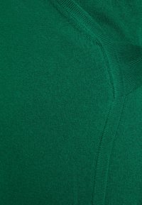 Grüner Strickpullover mit einer glatten Textur. Verfügt über eine diagonale Naht und gerippte Kanten, die eine lebendige Farbe und ein weiches Material zur Schau stellen.
