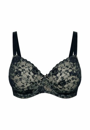 Ulla Popken, UNDERWIRED BRA, FLORAL LACE, CUP B–F - Underwired bra - black