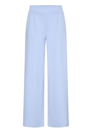 Pantaloni a gamba larga azzurri con vita alta e pieghe frontali, progettati per una vestibilità ampia e confortevole.