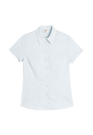 Lichtblauwe short-sleeve button-up shirt met een klassieke kraag, voorknopen en een getailleerde vorm. Gemaakt van soepele, lichte stof.