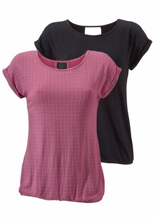 LASCANA 2 pack - T-shirt con stampa - beere-gemustert+schwarz-uni