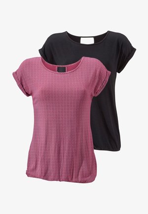 LASCANA 2 pack - T-Shirt print - beere-gemustert+schwarz-uni