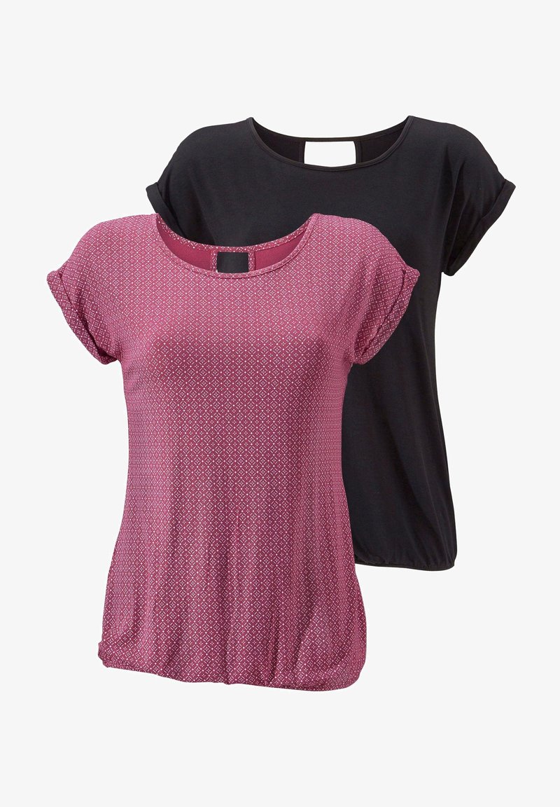 LASCANA 2 pack - T-shirt con stampa - beere-gemustert+schwarz-uni