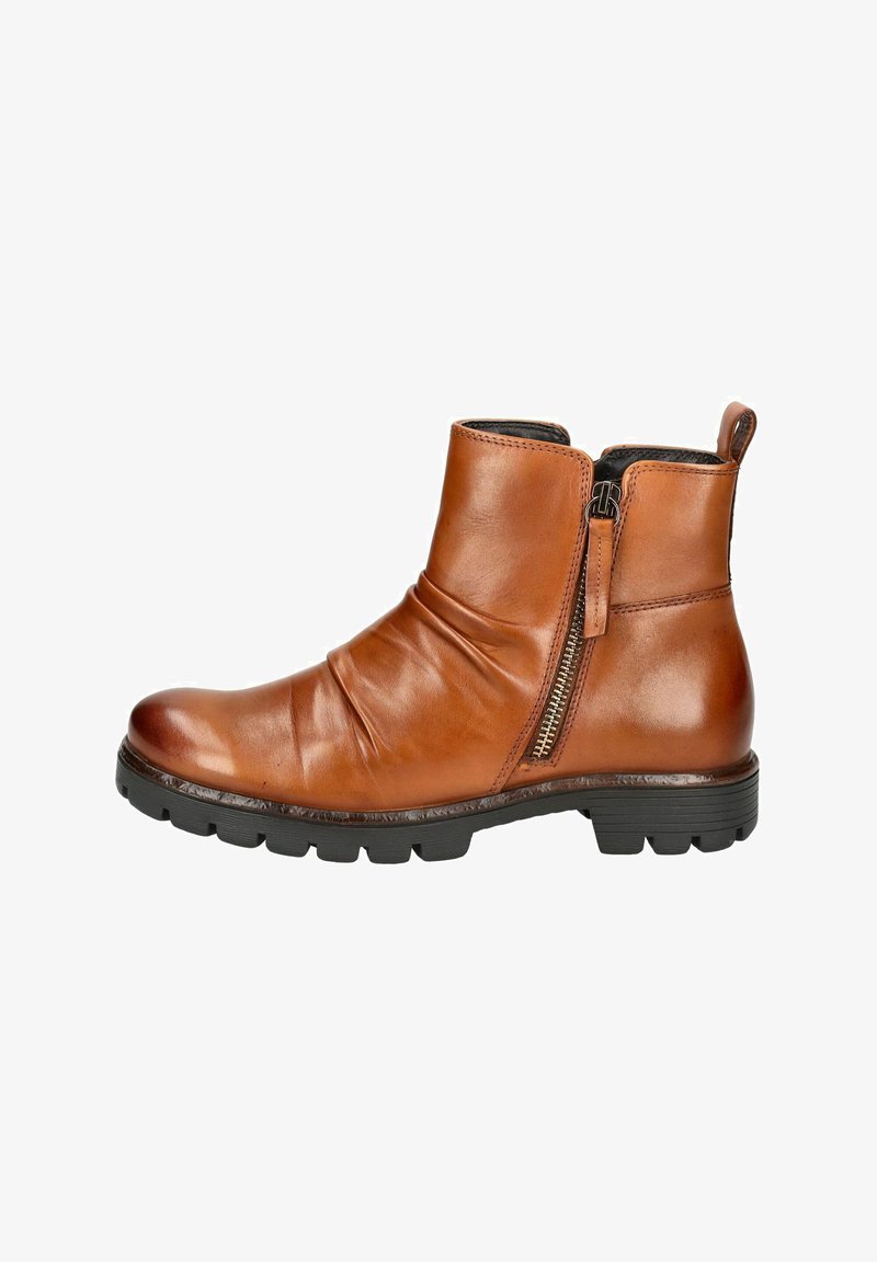 Bottes chelsea en cuir marron avec un design épuré, dotées d'une fermeture éclair sur le côté et d'une tige texturée, d'un avant rehaussé et d'une épaisse semelle en caoutchouc noir.
