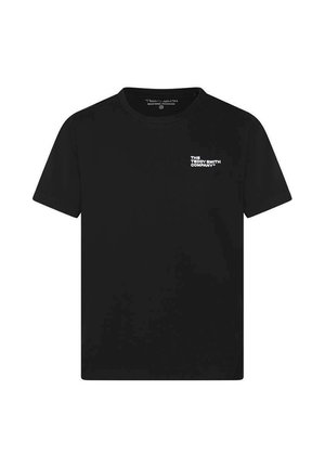 T-shirt noir à manches courtes avec un petit texte blanc "THE TEDDY SMITH COMPANY" sur le côté gauche de la poitrine.