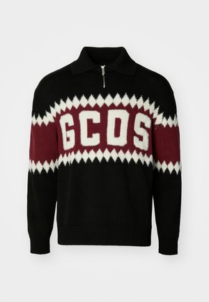 GCDS BAND LOGO ARGYLE  - Strickpullover - black
