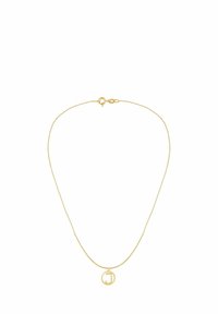 Halskæde i guldton med en tynd kæde og rund vedhæng med bogstavet "J". Lukkes med en hummerlås. Minimalistisk design.