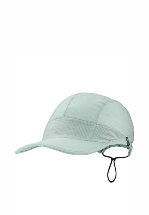 Casquette en tissu respirant vert clair avec une visière courbée et une sangle noire ajustable à l'arrière pour un maintien sûr.