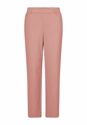 Pantalon droit rose poussiéreux avec passants de ceinture, coutures frontales et une finition nette et ajustée.