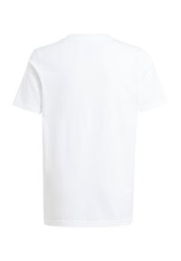Camiseta blanca de manga corta con escote redondo, hecha de algodón. Textura suave, diseño liso sin patrones ni acentos.