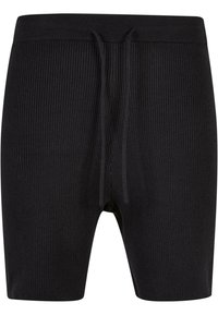 Svart ribbestrikkede shorts med snøring i livet. Har en tettsittende design og en glatt tekstur. Uformell stil som passer til forskjellige anledninger.