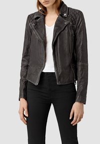 AllSaints - CARGO BIKER - Ādas jaka - black/grey Miniatūras attēls 1