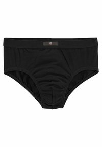 Schwarze Baumwollslips mit einem weichen elastischen Bund, ausgestattet mit einer glatten Textur und dezenten Kontur-Nähten für eine optimale Passform.