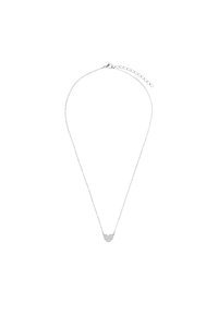 Collier en argent avec une chaîne délicate, présentant un pendentif en forme de cœur avec des lignes ondulées, attaché par un fermoir et avec une longueur de chaîne ajustable.