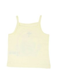 Débardeur jaune pâle en coton avec fines bretelles, encolure arrondie, sans ornements. Texture lisse avec un design simple.