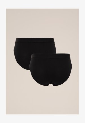 Crni pamučni set donjeg rublja s bešavnim dizajnom, elastičnom gumicom i glatkom teksturom. Uključuje dviju prikazanih veličina složenih jedna na drugu.