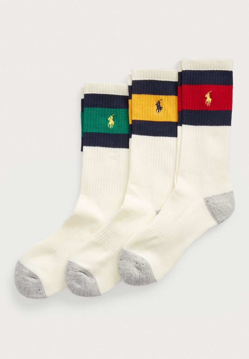 Polo Ralph Lauren - STRIPED CUFF CREW SOCK 3 PACK - Chaussettes - white red/white yellow/white green, Agrandir