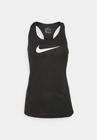 Svart Dri-FIT tanktop med racerback-design. Har en framträdande vit Nike-logotyp på framsidan. Tillverkad av ett slätt, fuktavvisande material.