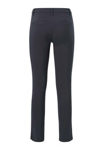 Slim-fit broek van donker marineblauwe stof, met een gladde afwerking, een halflange taille en twee achterzakken. Rechte pijpen met subtiele zijsplitten.